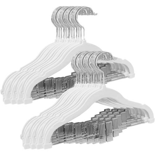 Stormix Baby Hangers, 14 Pack Pants Hangers with Clips, Non-Slip Clothes Hangers, Heavy-Duty Kids Hangers for Shirts, Pants, Skirts, Dresses, Jackets, Coat (White)
