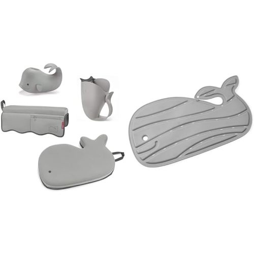 Skip Hop Moby Baby Bath Essential Set, Grey & Non-Slip Baby Bath Mat, Moby, Grey - Essentials Kit Grey + Bath Mat, Grey