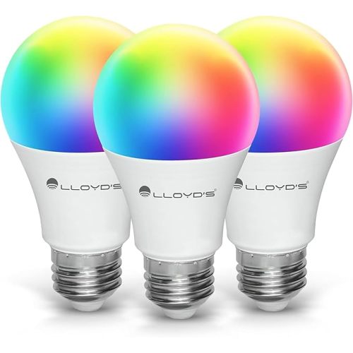 Lloyd's Smart Bulb: 10W E26 Dimmable from The App, LED, Multicolor + Warm to Cool White Light. App-Customizable, Voice Command with Alexa/Google Home. No Hub Needed, 2.4 GHz WiFi Compatible, 3-Pack
