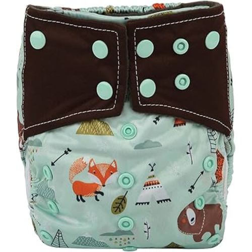 Baby AIll in One Cloth Diaper Nappy Sewn in 5 Layer Insert Reusable Washable for Night (Bear Teepee)