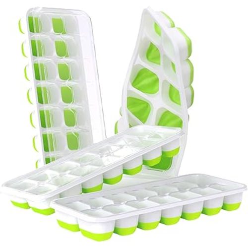 DOQAUS Ice Cube Trays 4 Pack, 56 pcs Silicone Ice Cubes Tray Maker with Spill-Resistant Removable Lid, Easy Release & Pop out, LFGB and BPA Free, Stackable Flexible, for Soup. Food, Cocktail, Coffee