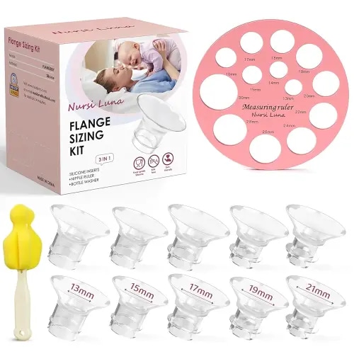 Flange Inserts 10PCS 13/15/17/19/21mm for 24mm Flanges/Shield of Most Pumps, Flange Sizing Kit Silicone Flanges Insert, Breastfeeding Essentials Kit for New Moms