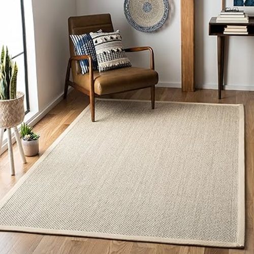 SAFAVIEH Natural Fiber Collection Area Rug - 6' x 9', Marble & Beige, Border Sisal Design, Easy Care, Ideal for High Traffic Areas in Living Room, Bedroom (NF143C)