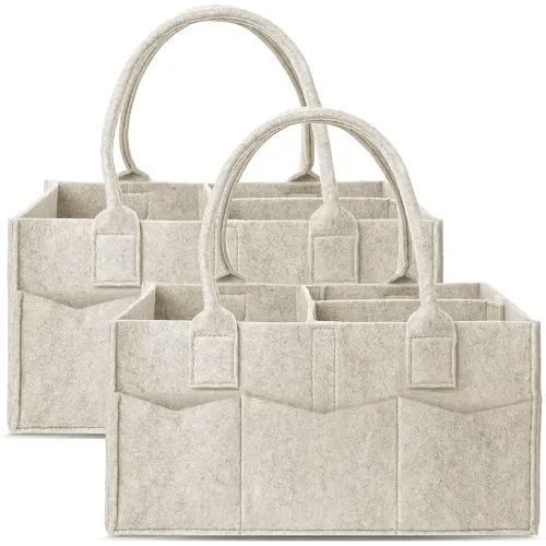 Cute Castle 2 Pack Diaper Caddy Organizer - Portable Baby Caddy Organizer with Handle, Nursery Storage Bin and Car Organizer for Girls, Boys - Baby Gift Basket - Oatmeal