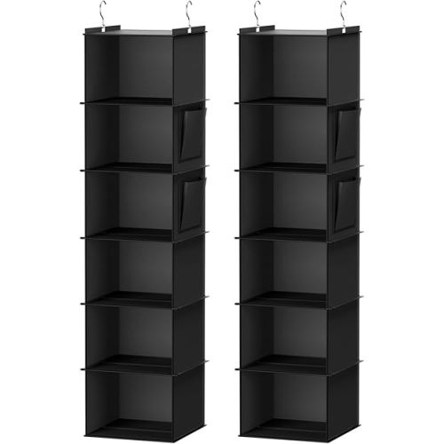 Hanging Closet Organizer, 6-Shelf Closet Hanging Storage Shelves, 2 Packs, Black