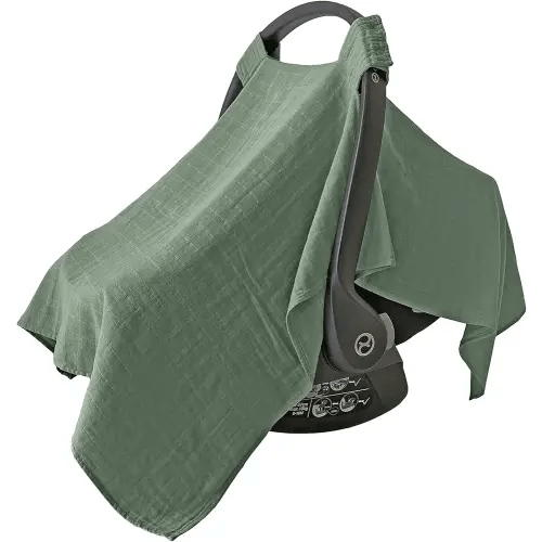 MOZAH 100% Organic Muslin Carseat Cover Boy or Girls Muslin Car Seat Cover Car Seat Cover for Babies (Roman Green)