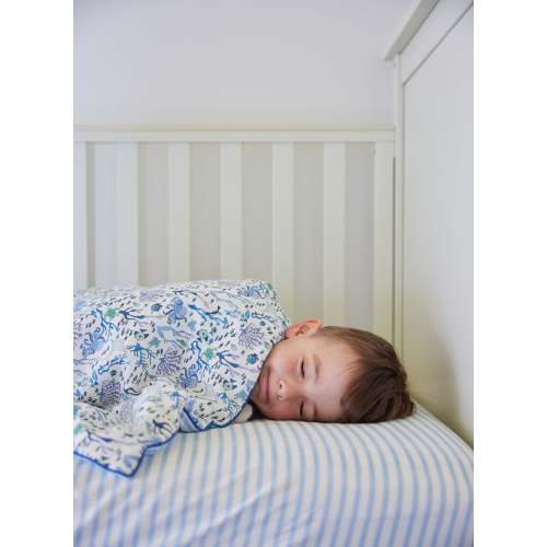 Blue & White Striped Crib Sheet