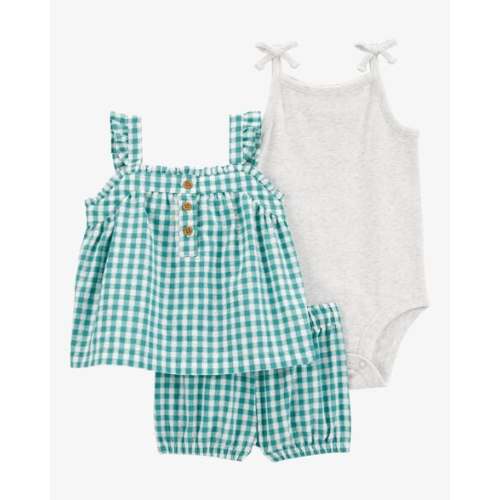 Baby Girl 3-Piece Gingham Outfit Set - Green/Grey - Carter's | Carter's