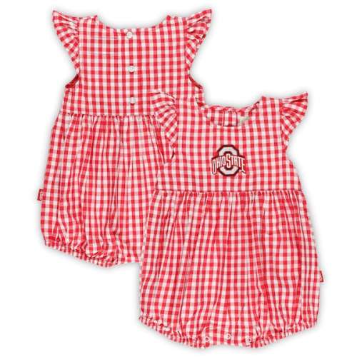 Ohio State Buckeyes Garb Girl's  Infant Cara Gingham Ruffled Bodysuit - Scarlet