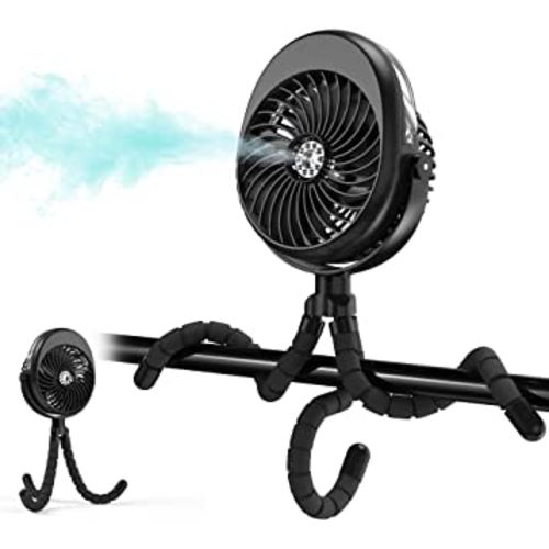 COMLIFE Misting Baby Stroller Fan, 270° & 360° Pivoting Portable Fan, Battery Operated USB Fan, Handheld Misting Fan, with Flexible Tripod Clip on Car Seat Crib Bike Treadmill Bunk Bed