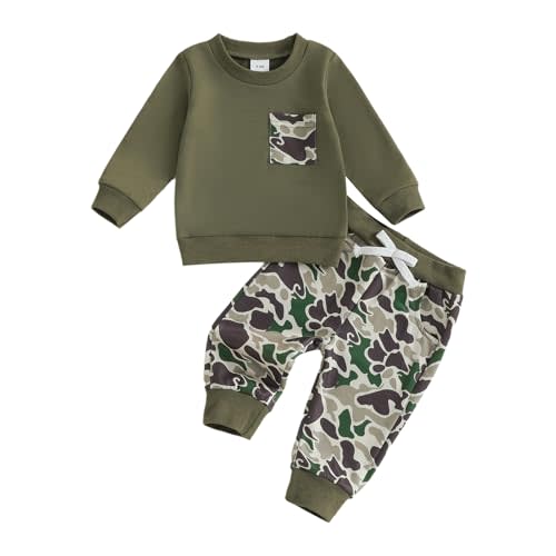 Toddler Baby Boy Fall Winter Clothes Retro Embroidery Duck Hunting Sweatshirt Pullover Camo Pants Outfits