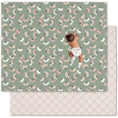 JumpOff Jo Baby Play Mat - Large Folding Foam Play Mat for Infants, Babies, Toddlers, Waterproof, Double-Sided (70" x 59") - Garden Party
