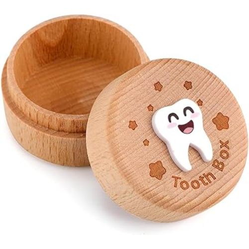 FEISHIONG 3D Carved Tooth Fairy Box,Wood Tooth Storage Box for Lost Teeth Container Cute Tooth Holder for Boys Girls Kids Birthday Tooth Fairy Gift