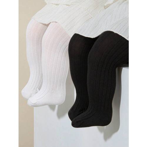 1/2 Pairs Infant/Toddler Girls Black & White Vertical Striped Opaque Tights, Breathable & Soft, Suitable For Daily Wear | SHEIN USA