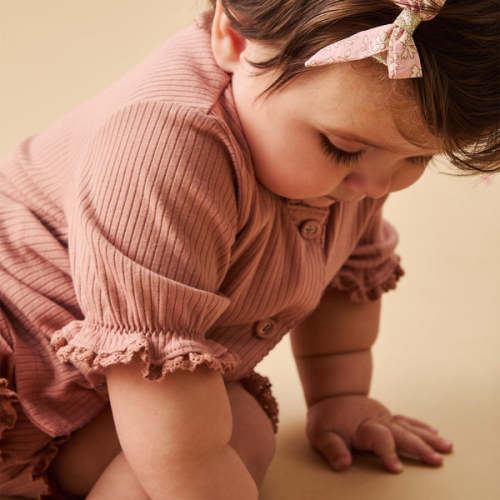 Frilled Ribbed Cardigan & Shorts Outfit Rose / 0 - 3 M