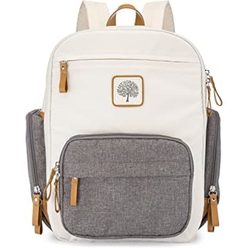 Parker Baby Diaper Backpack - Full Zip Diaper Bag with Insulated Pockets - Cream