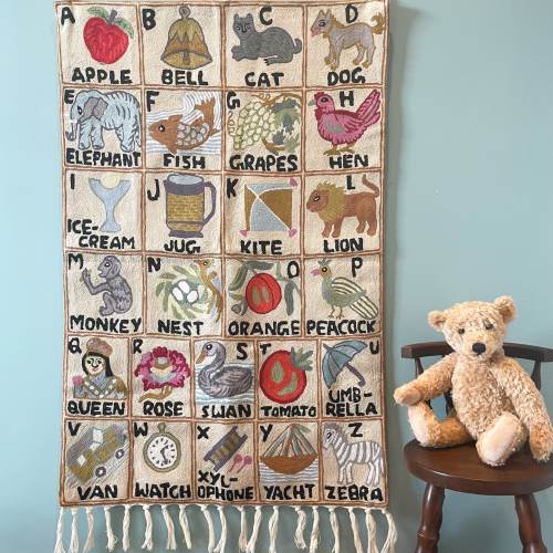 Handmade alphabet ABC crewel wall hanging tapestry | Suru (portrait)