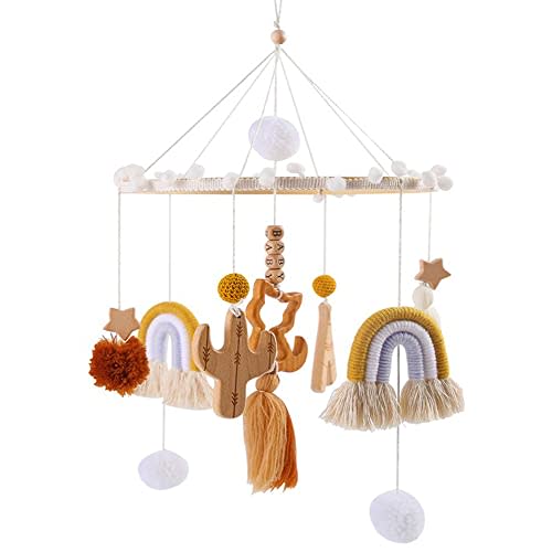 Muulaii Boho Neutral Baby Crib Mobile - Handmade Macrame Rainbow Mobile for Crib, Kids Room, Nursery Decor