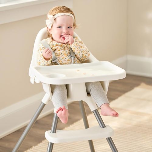 Regalo High Chair for Babies and Toddlers, Easy to Clean, Sturdy Award Winning Brand, Removable Oversized Tray with Cup Holder, Five Point Harness, White