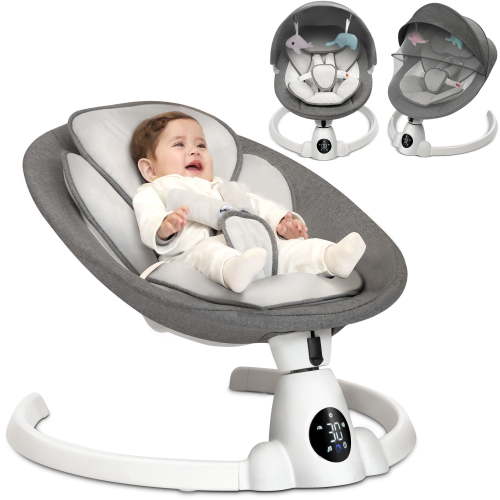 Babyeap Baby Swing for Infants - Smart Electric Swing with Bluetooth Control 5-point Harness,5 Sway Speed,10 Lullabies(Gray)
