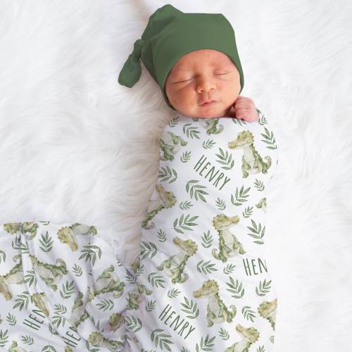 Personalized Aligator Swaddle Blanket Crocodile Name Baby Blanket Newborn Baby Boy Coming Home Outfit Hospital Photo Outfit Baby Shower Gift