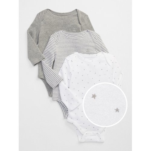 Baby First Favorite Long Sleeve Bodysuit (3-Pack) in light heather gray