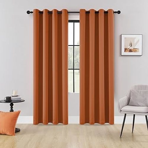 HUTO Blackout Bedroom Curtains Panels - Terracotta Energy Saving Thermal Insulated Privacy Protect Antique Copper Grommet Sun Block Curtain Drapes for Living Room, 1 Pair, W52 x L84 Inch Length, Rust