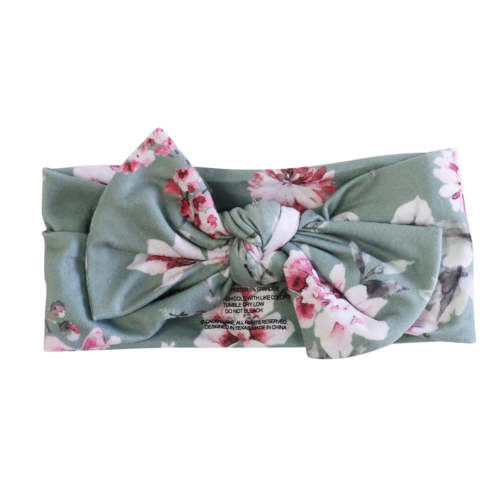 Saylor's Sage Floral Knit Large Bow Headwrap