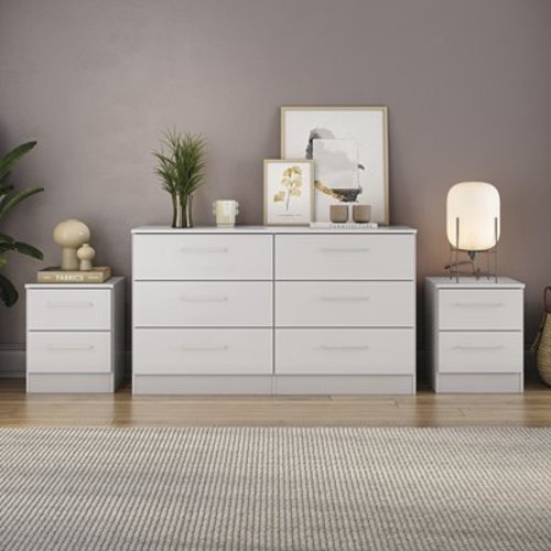 Kappesberg Foster 3-Piece Bedroom Set, One 6-Dresser Dresser & Two 2-Drawer Nightstands, in White