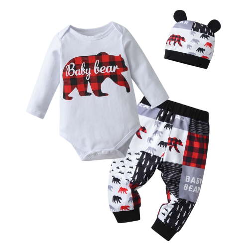 Newborn Infant Baby Boy Clothes Long Sleeve Romper Pants Headband Hat Outfits Set ( 0-3 Months, White)