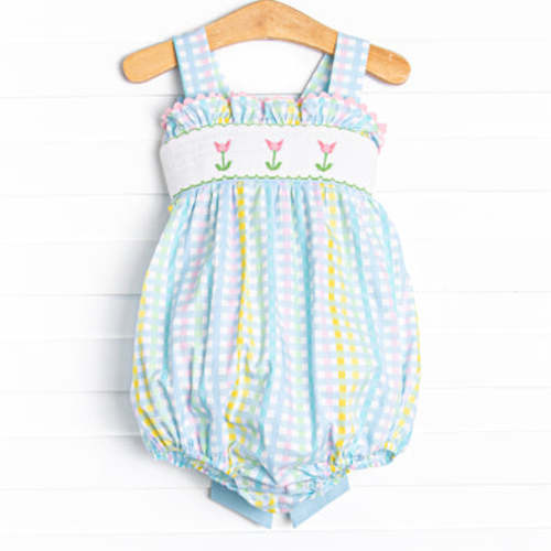 Sprouts of Spring Smocked Bubble, Blue – Stitchy Fish