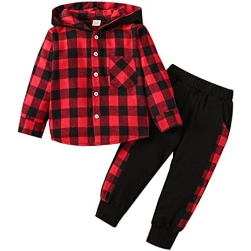 Toddler Boy Clothes Fall Winter Outfits Plaid Pocket Hoodie Sweatshirt + Long Sleeve Pants Set 12 Months-6 Years Old