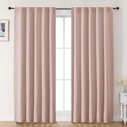 Chyhomenyc Blush Pink Blackout Curtains for Bedroom 72 Inch Length 2 Panels Set, Thermal Insulated Energy Saving Noise Reducing Privacy Rod Pocket Back Tab Window Curtain Drapes, 40Wx72L