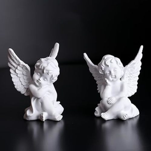 orenm 2 Pack Resin Cherubs White Angel Statue Figurine, Garden Sleeping Cherub Statue Sculpture Indoor Outdoor Home Decoration, Cute Adorable Angle Sculpture Memorial Statue(4" Height) (White)