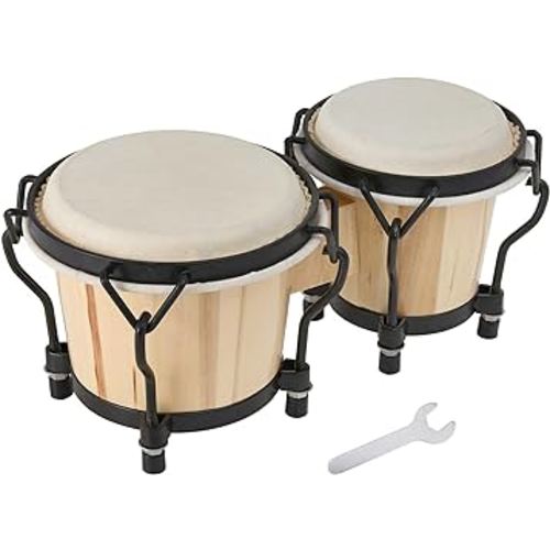 MUSICUBE Bongo Drum Set for Kids Adults 4” and 5” Tunable Hand-Crafted Wooden Bongos Percussion Instrument with Tuning Wrench Mini Bongo Drum Toys (Natural Skin)