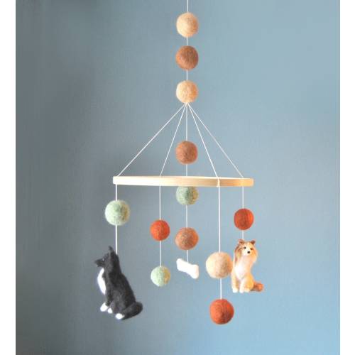 Baby Mobile With 2 Miniature Custom Made Pets, Custom Made Nursery Decor, Baby Shower Gift - made to order