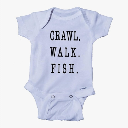 Ink Trendz CRAWL. WALK. FISH. Fishing Themed Cute Boys & Girls Baby Onesie Bodysuit