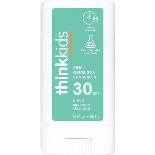 Thinksport Kids SPF 30 Mineral Sunscreen Stick, 0.64 Oz, Safe, Natural, Water Resistant Reef Safe Sunscreen for Children, Broad Spectrum UVA/UVB Sun Screen, Travel Stick for Sun Protection