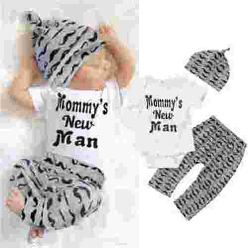 Newborn Infant Baby Boy Cotton Tops Romper+Pants Legging+Hat Outfits Clothes Set