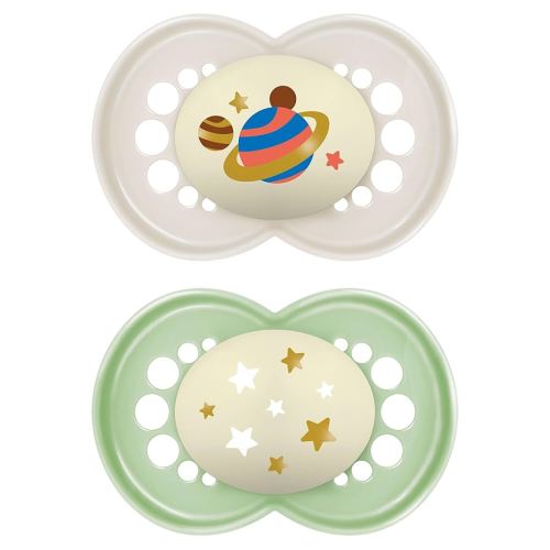 MAM Original Night Pacifiers, Binky Pacifier for 6-16 Months, BPA-Free Silicone, Glows in The Dark, Best for Newborn Babies, Developed with Medical Experts, 2 Count Binkies, with Sterilizer Case
