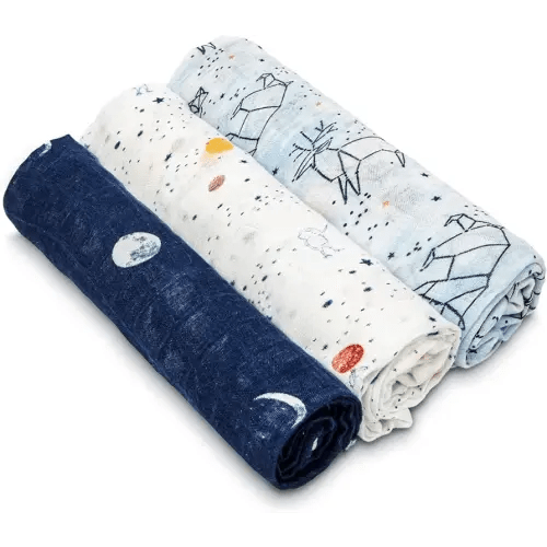 aden + anais Silky Soft Swaddle Blanket, Ideal Newborn & Infant Swaddling Set, 3 Pack, Stargaze