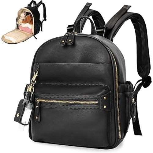 miss fong Small Diaper Bag Mini Diaper Bag Backpack Mini Backpack with 11 Pockets Baby Diaper Bag with Hand Sanitizer Holder, 2 Insulated Pockets-BALCK