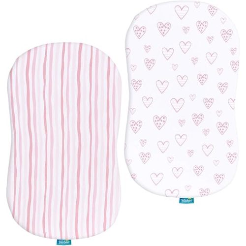 Bassinet Sheets Compatible with Halo Bassinest Swivel, Flex, Glide, Premiere & Luxe Series Sleeper, 100% Jersey Knit Cotton Sheets, Hourglass Bassinet Mattress Sheet, Pink Print for Baby