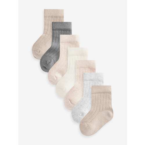 Brown 7 Pack Rib Baby Socks (0mths-2yrs)