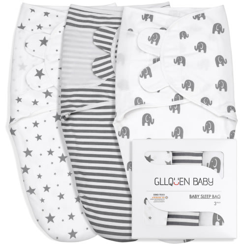 Gllquen Baby Premium Swaddle Blankets for 3-6 Months Baby Boy Girl, 3 Pack Wrap Set, Infant Adjustable 100% Organic Cotton Swaddles (Medium/Large)