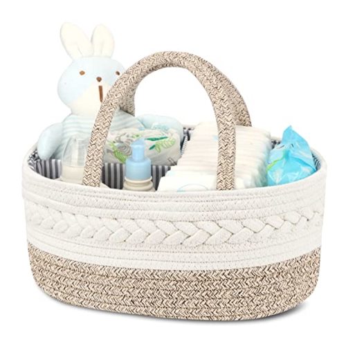 Maliton Diaper Caddy Organizer for Baby, Cotton Rope Baby Gift Basket, Portable Diaper Organizer for changing table, Diaper Nursery Storage Organizer for Baby Stuff, Baby Shower Gifts for Newborn - Large - A-Brown