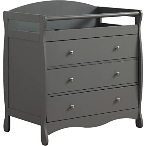 Karl home Changing Table Dresser Baby Diaper Changing Station Infant Nursing Table with 3 Drawers, Safety Rail & Strap for Bedroom, Nursery, Gray