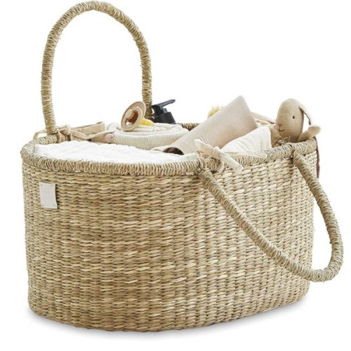 Baby Diaper Caddy Organizer - Handmade Rattan - Luxury Diaper Caddy Basket - Cute Diaper Caddy for Baby Girl & Diaper Caddy for Baby Boy - Nursery Basket (ROSA)