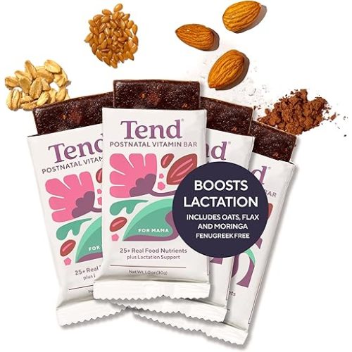 Tend Daily Postnatal Vitamin Bar - Lactation & Recovery. Real Food Postnatal Vitamins for Women. Made Only From Whole Foods. Supports Postpartum, Milk Supply & Breastfeeding - Chocolate Sea Salt (4ct)