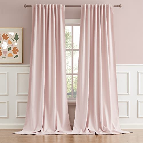 DUALIFE 102 Inch Curtains Pink - Room Darkening Drapes for Nursery, Light Blocking Curtain Panels for Bedroom Girl Room (Baby Pink, 52 inches Width by 102 inches Length, 1 Pair)